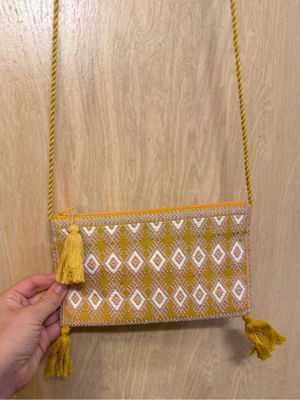 Handwoven Mustard Yellow Tassel Crossbody Bag